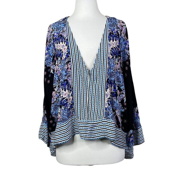 Free People Mix 'n' Match Patchwork Floral Blouse Size Medium - Picture 1 of 7